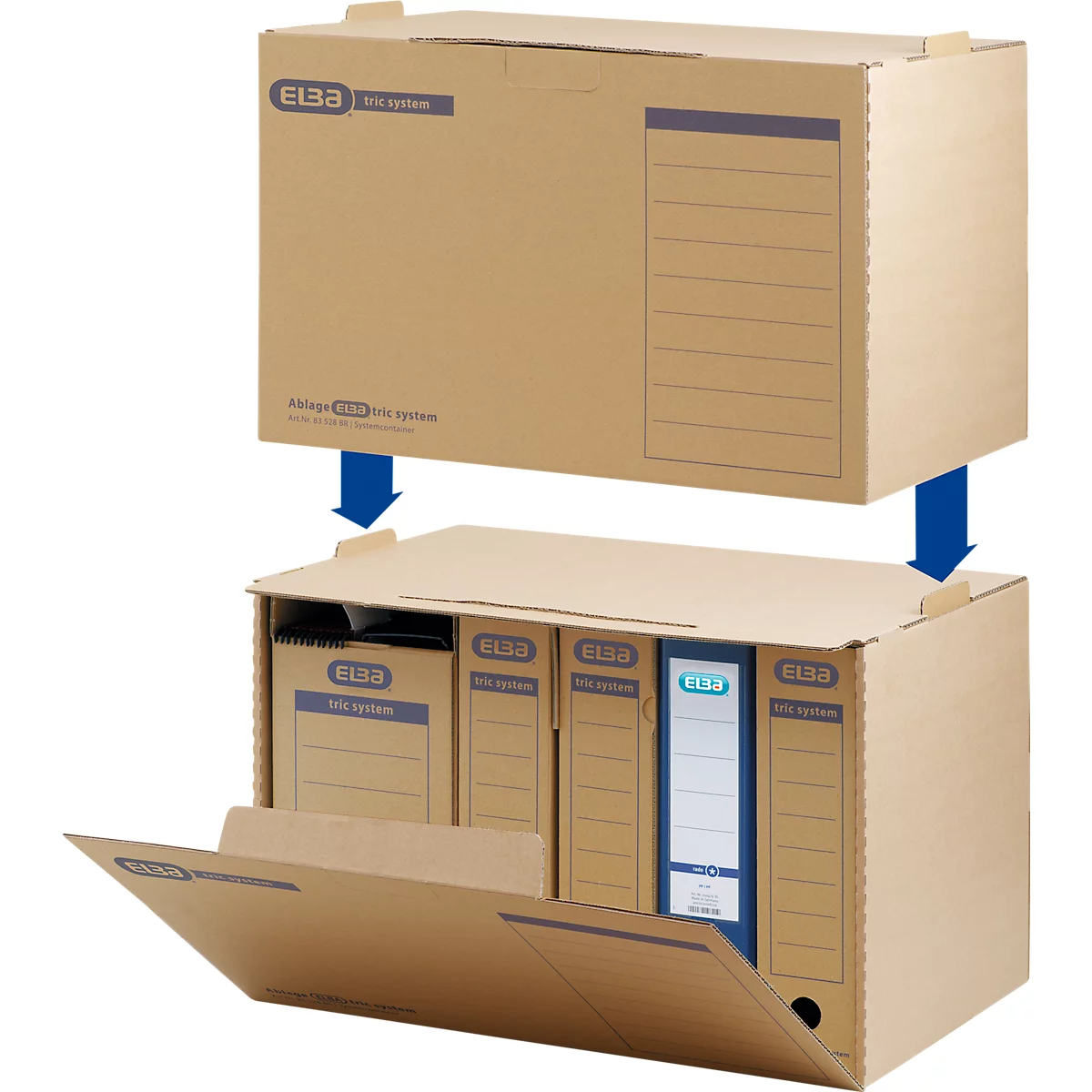 Elba Archivcontainer Tric, bis A4, Frontklappe, stapelbar, B 510 x T 330 x H 360 mm, Wellpappe, naturbraun, 5 Stück