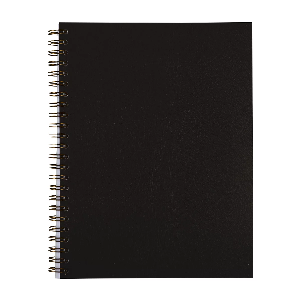 Black notebook with gold spiral binding. The cover has a slightly textured surface.