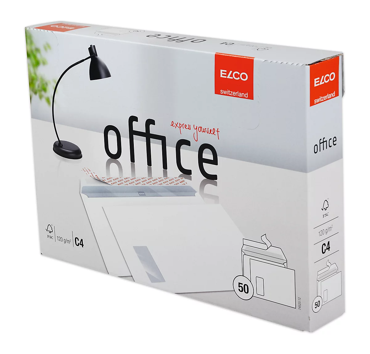 ELCO Office Briefumschläge, DIN C4, m. Fenster links, 120 g/m², 50 Stück