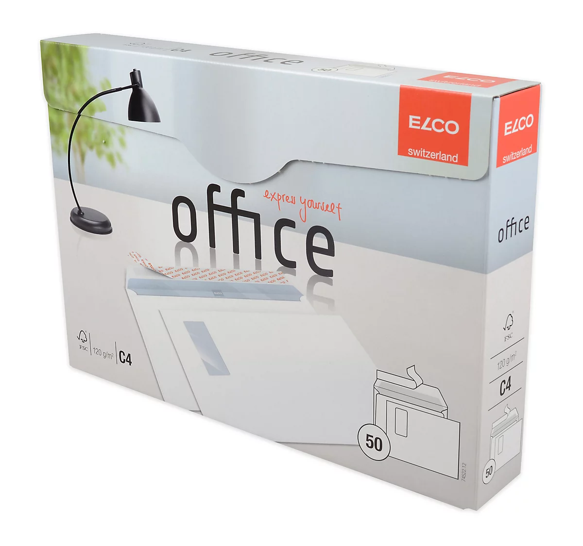 ELCO Office Briefumschläge, DIN C4, m. Fenster rechts, 120 g/m², 50 Stück