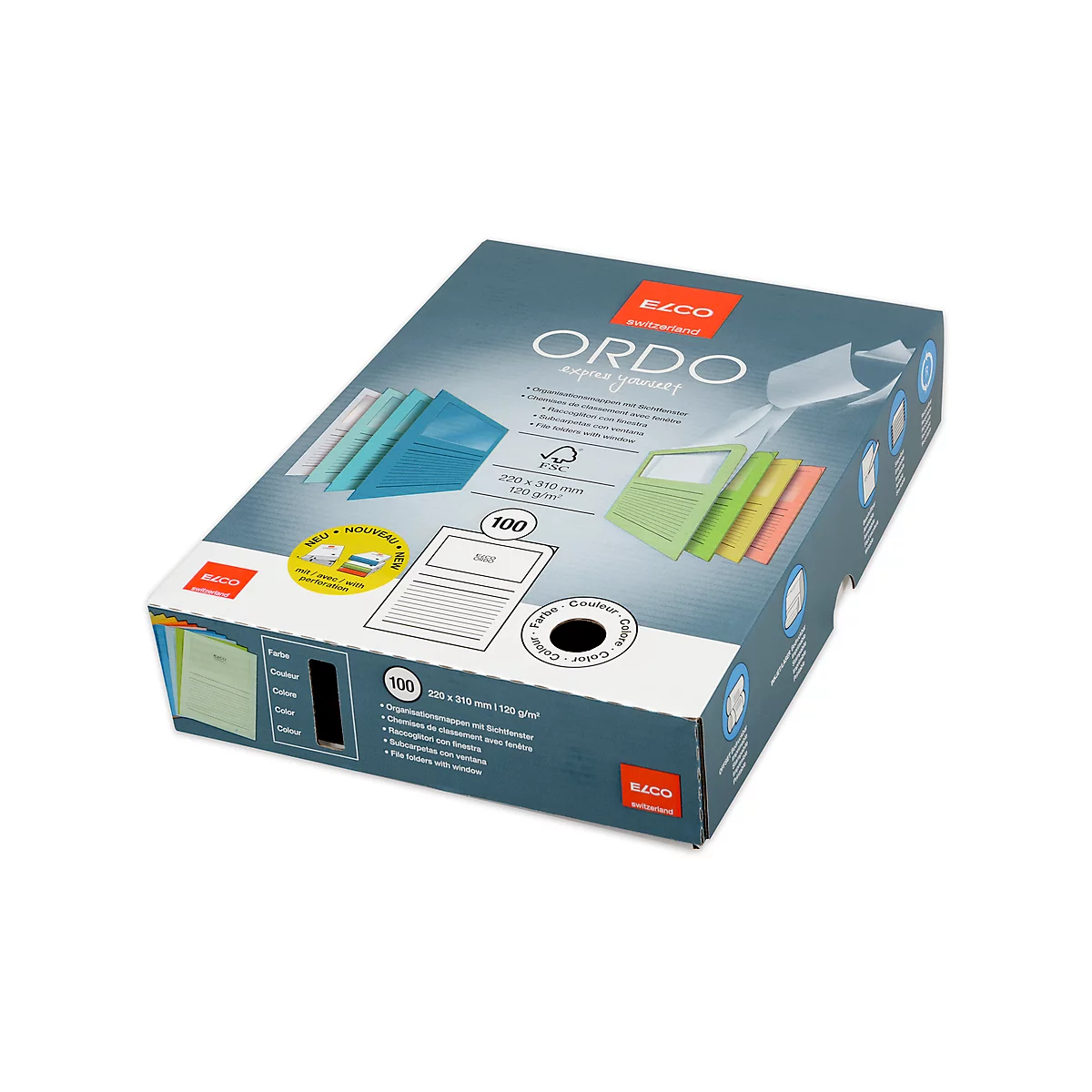 ELCO ORDO Sammelmappe Classico, für DIN A4, Papier, 100 Stück, assortiert
