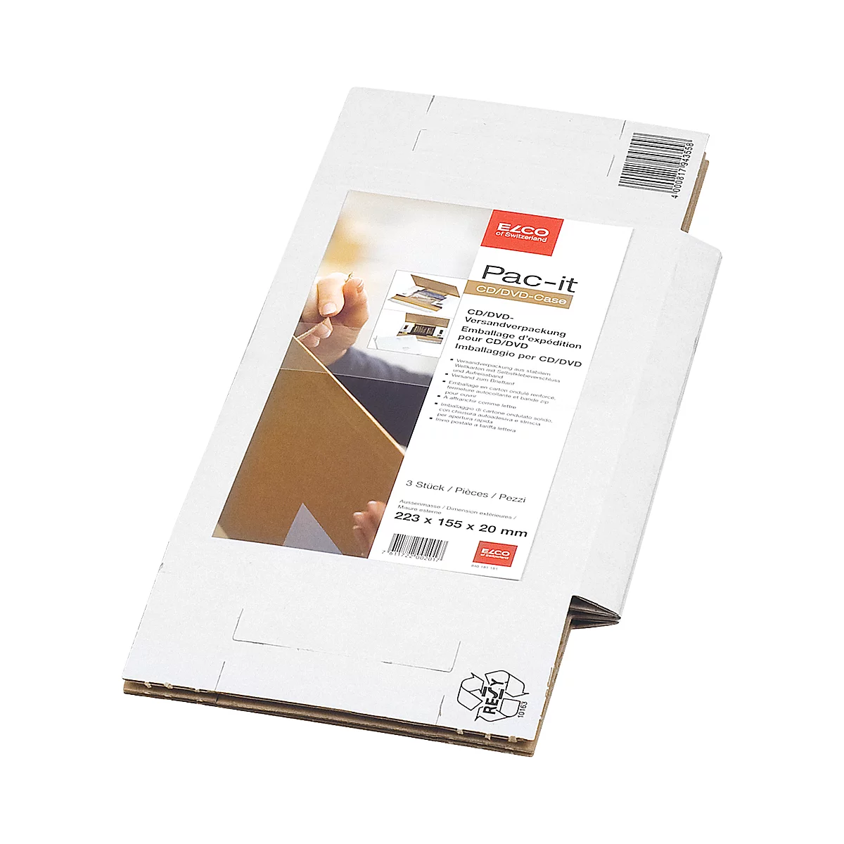 Elco Pac-it Easy Versandverpackung CD/DVD, 3er-Pack