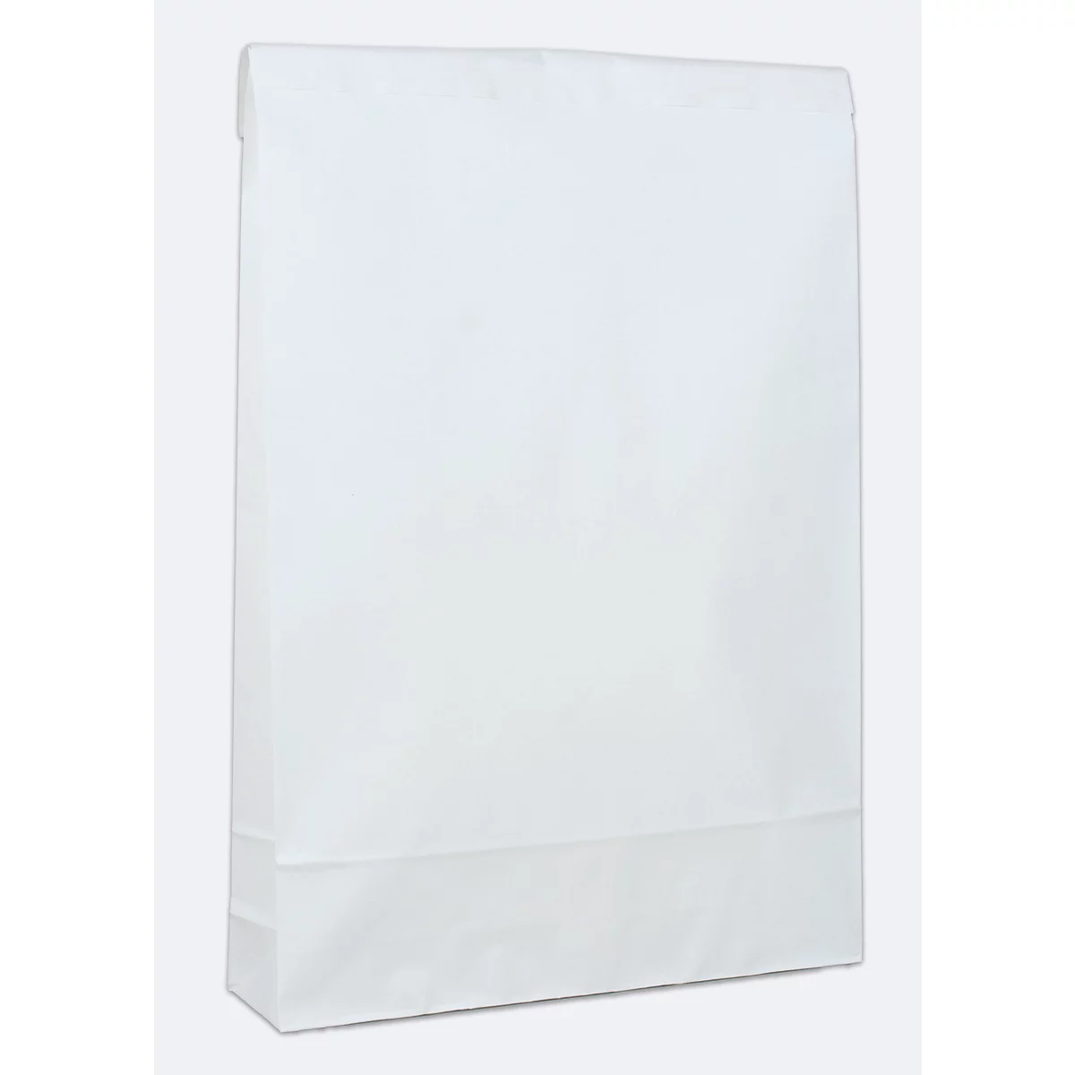Un sac en papier blanc, légèrement plié.