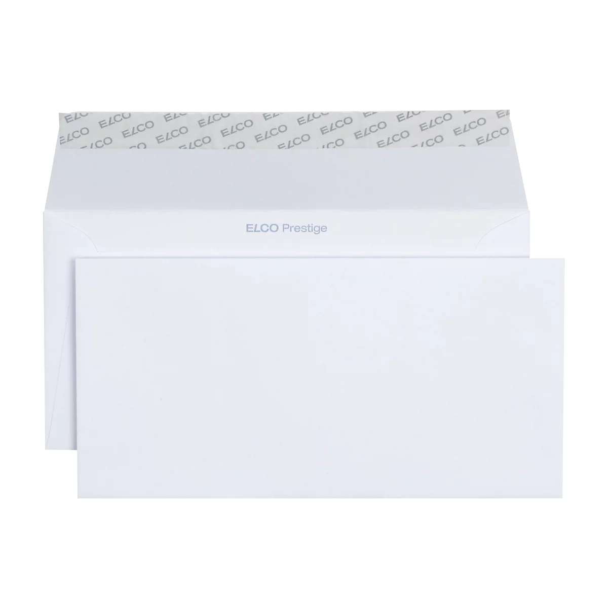 White envelopes with "ELCO Prestige" printed on them. One envelope is lying in front of the open envelope.