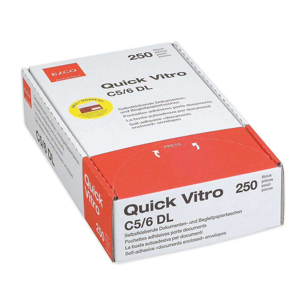 White box with red and black text. Text reads: Quick Vitro C5/6 DL. Below, 250 pieces.