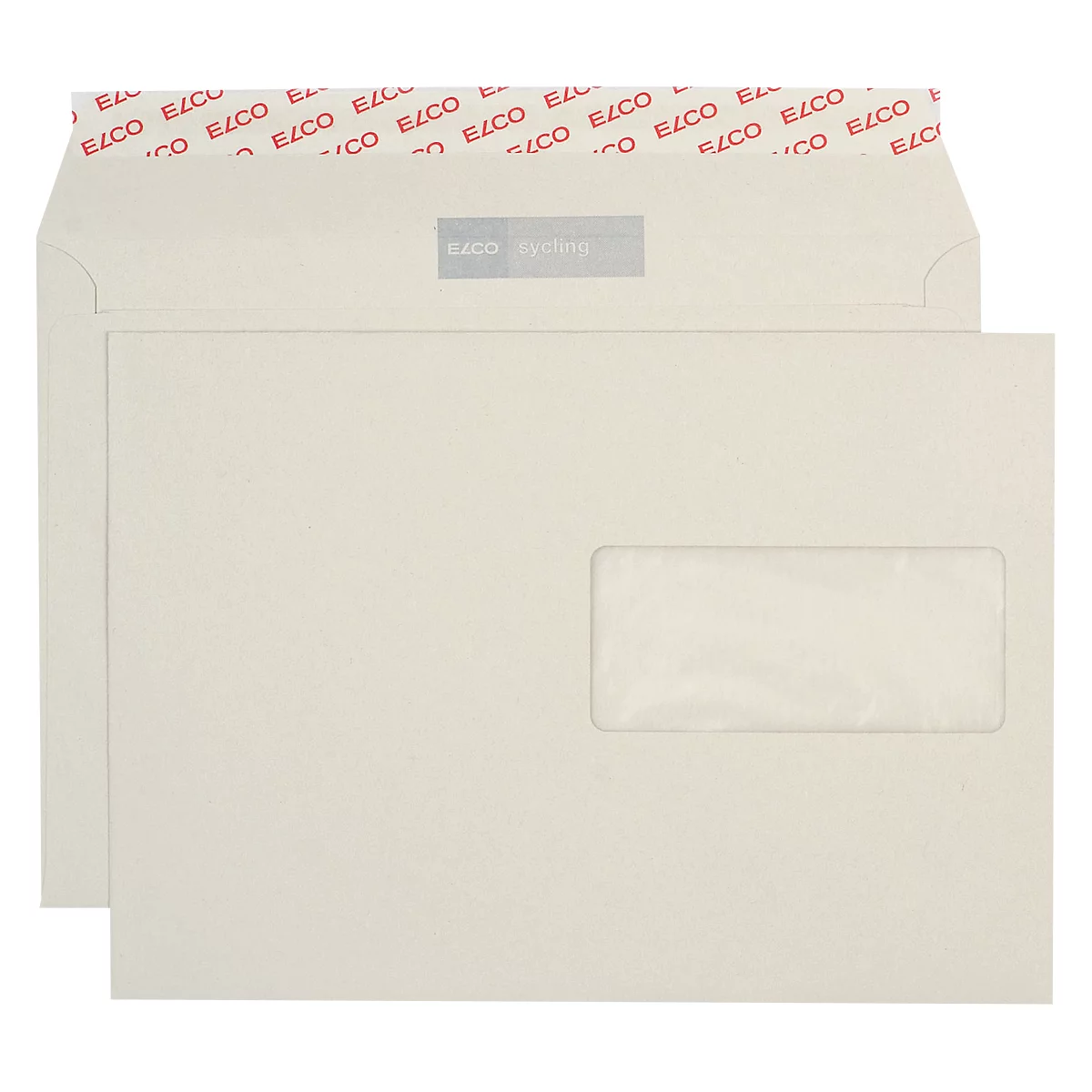Two cream-colored envelopes, one with a window. "ELCO" printed at the top.