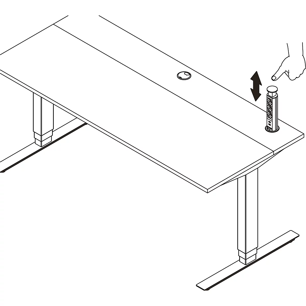 Elektriciteitstoren voor elektrisch in hoogte verstelbaar bureau TEMPIO, 1,5 m voedingskabel, 3x Schuko, 2 x USB