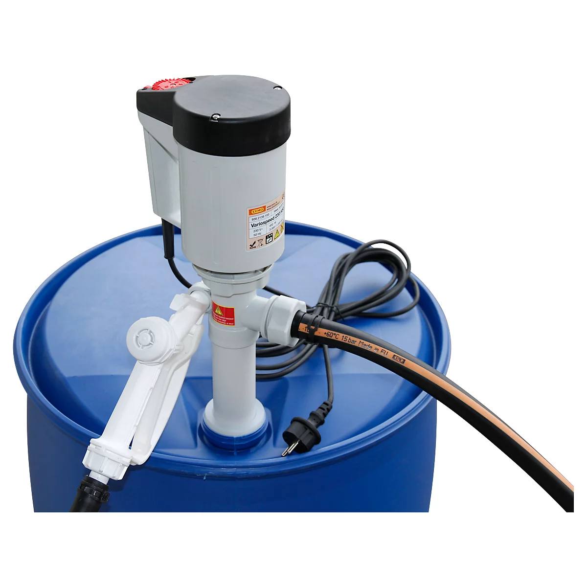 Elektrische pomp CEMO ECO-1, voor IBC, 1200 mm dompeldiepte, motor 230V, 450 W, 2m PVC-slang, sproeier