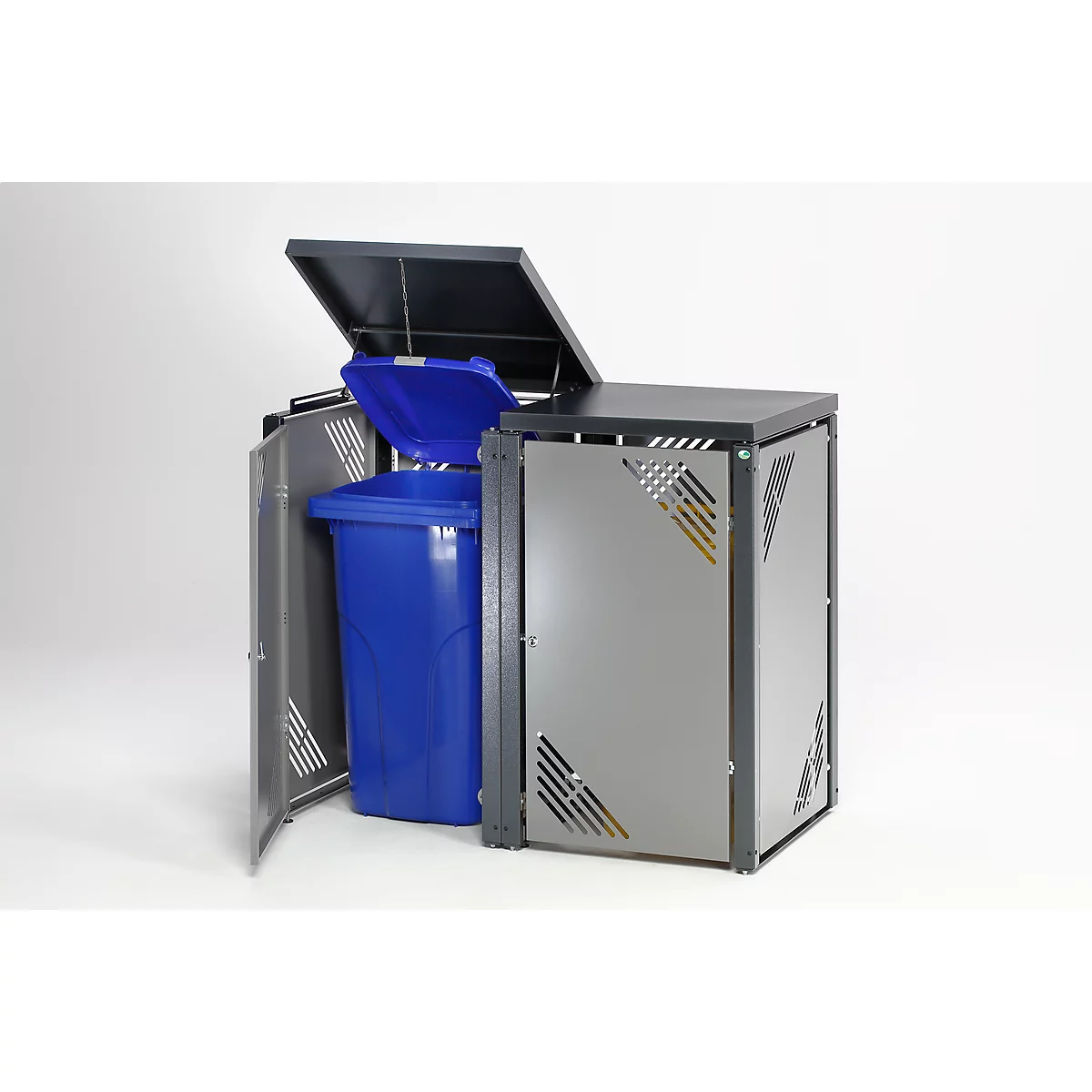 Élément modulable MBSE 3, revêtement tôle d'acier, avec couvercle rabattable, pour conteneurs à déchets de 120 L et 240 L