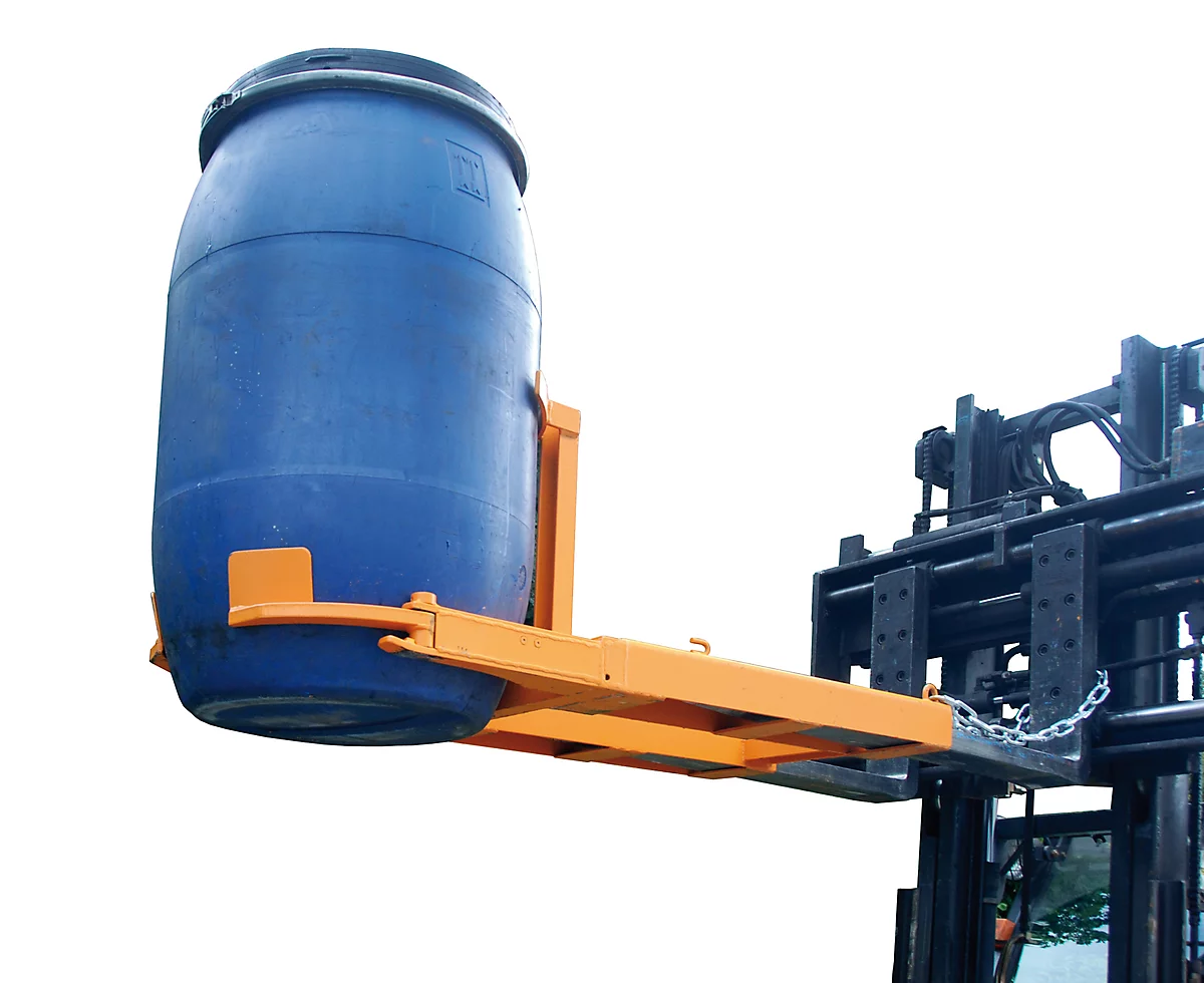 Elevador de barriles BAUER FH-I, acero, para barriles de 220 l, capacidad de carga 300, An 600 x P 1380 x Al 480 mm, naranja