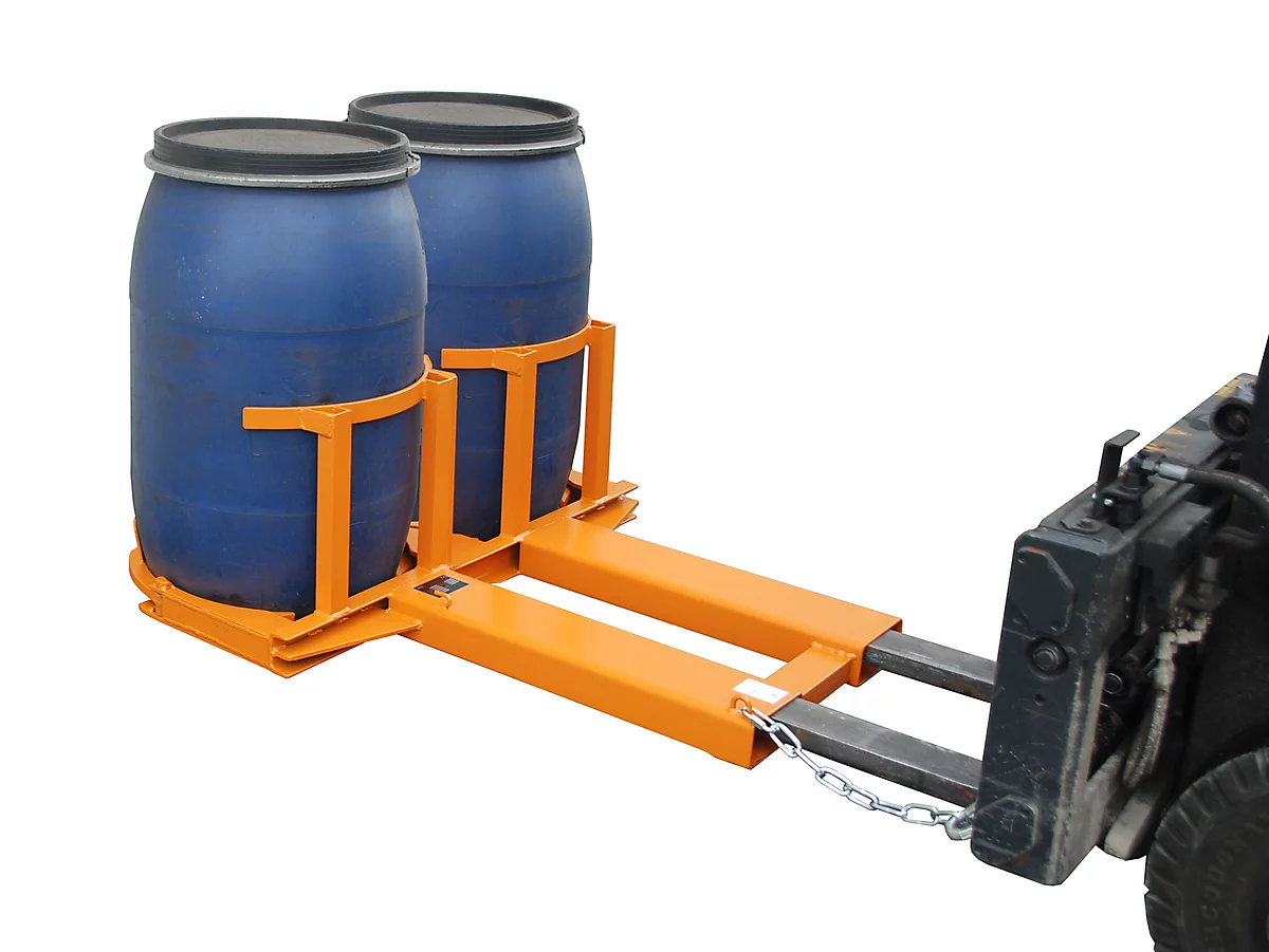 Elevador de barriles BAUER FH-II, acero, capacidad de carga 720 kg, para barriles de 220 l, An 1160 x P 1380 x Al 485 mm, naranja