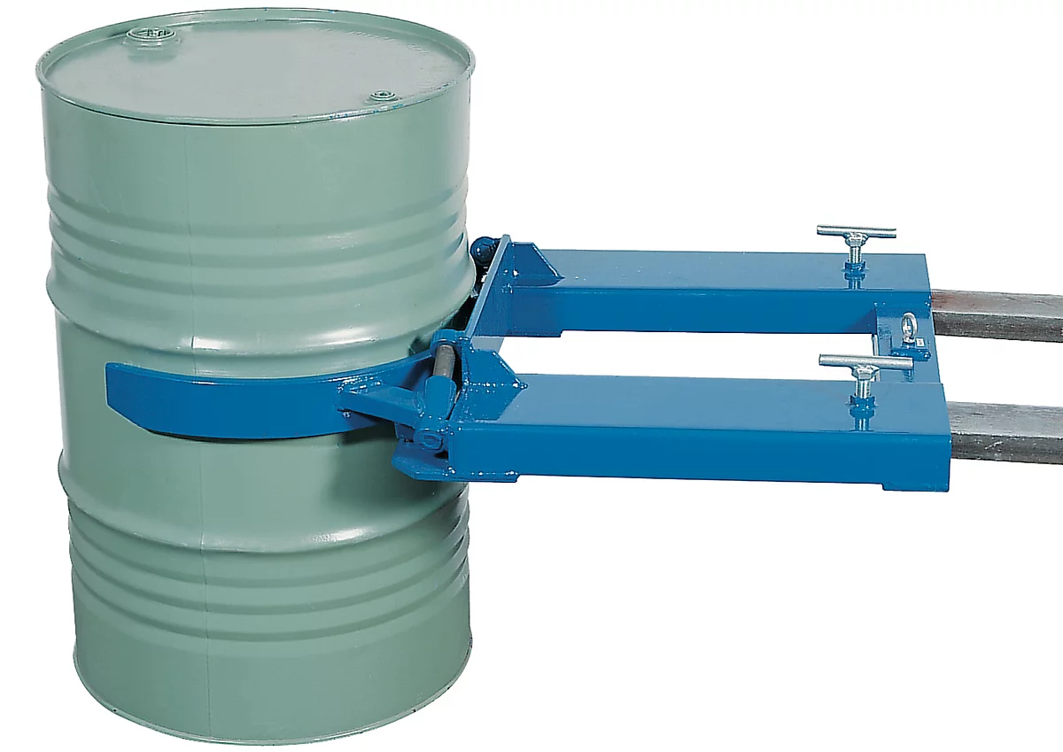 Elevador de tambores asecos, como accesorio de carretilla elevadora, acero con recubrimiento de polvo, H 160 mm, para 1 tambor, carga máx. 350 kg