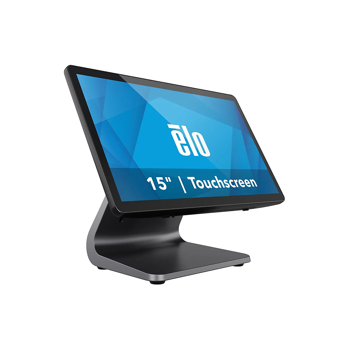 Ein Elo Touchscreen-Monitor, 15 Zoll, blaues Display mit weißem Schriftzug.