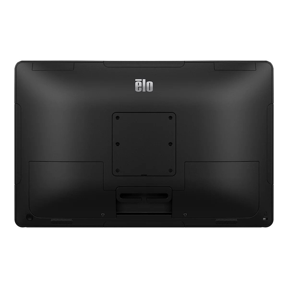 Schwarzer Elo-Touchscreen-Monitor von hinten. Elo-Logo in der Mitte.
