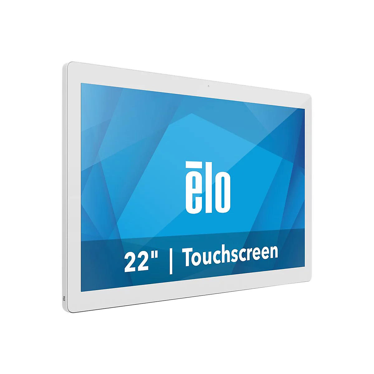 Ein weißes 22 Zoll Touchscreen-Display mit dem Logo "elo" und der Bezeichnung "Touchscreen".
