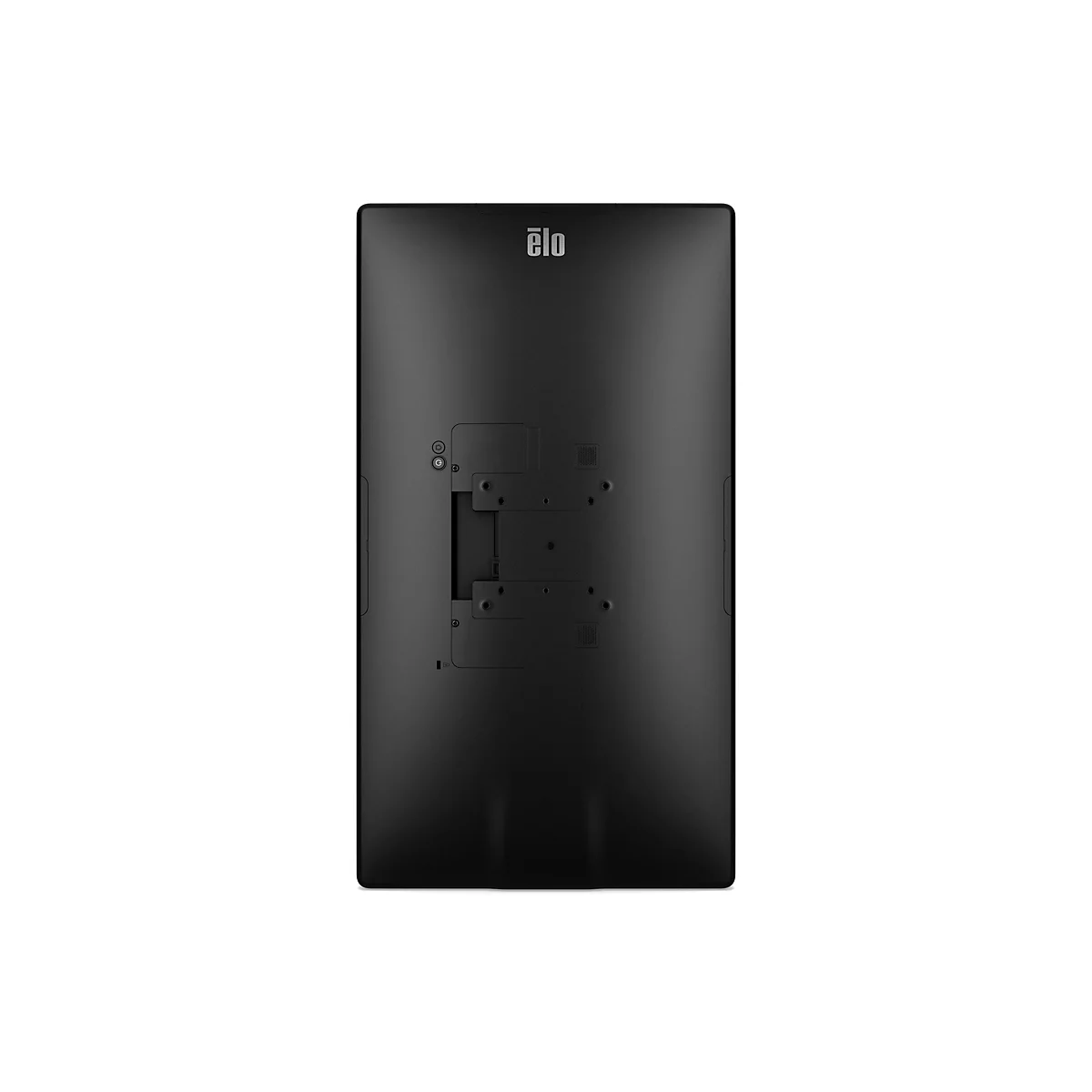 Dos d'un écran tactile Elo noir, montrant le logo et le matériel de montage.