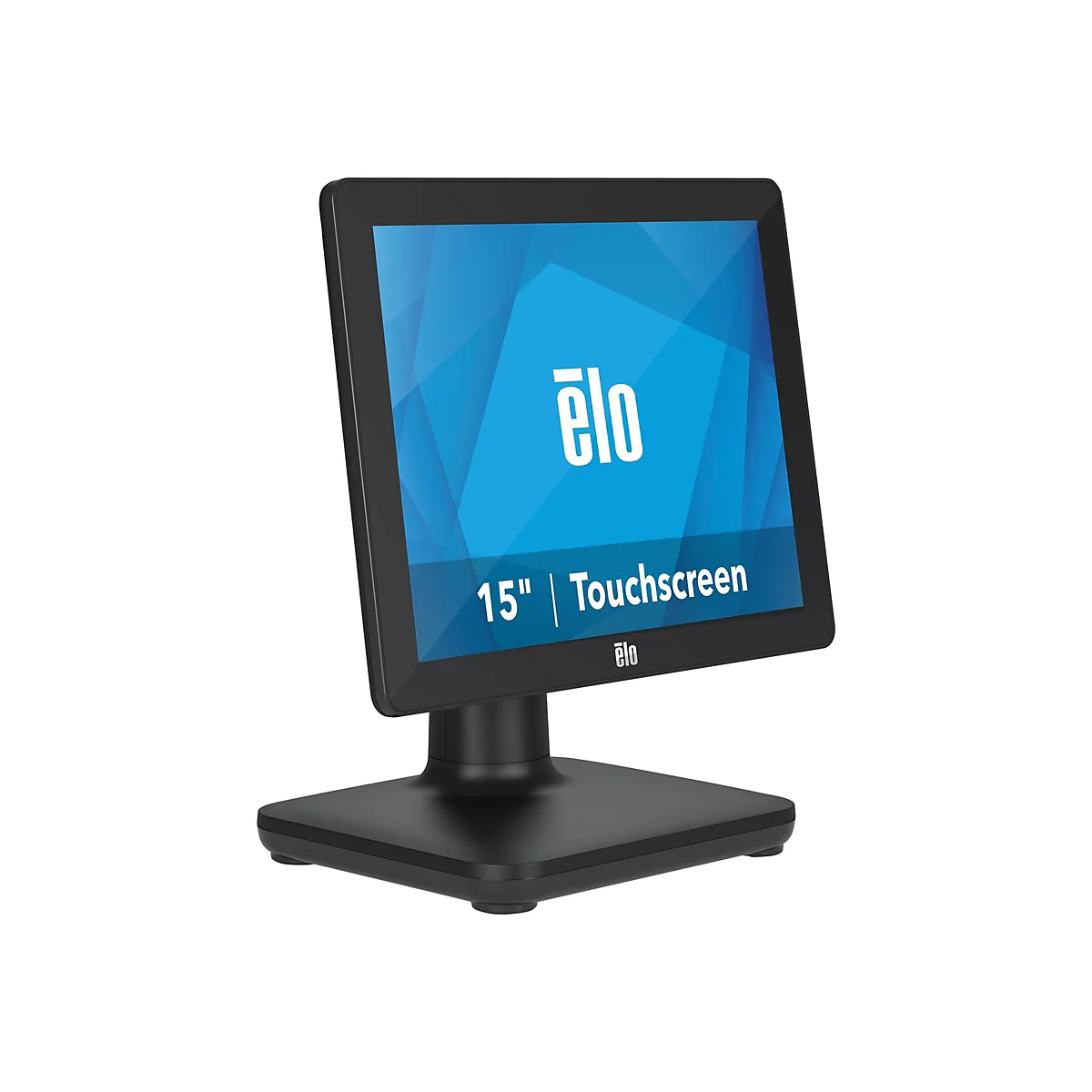 Ein schwarzes Touchscreen-Display mit dem Elo-Logo, 15" und Touchscreen-Angaben.