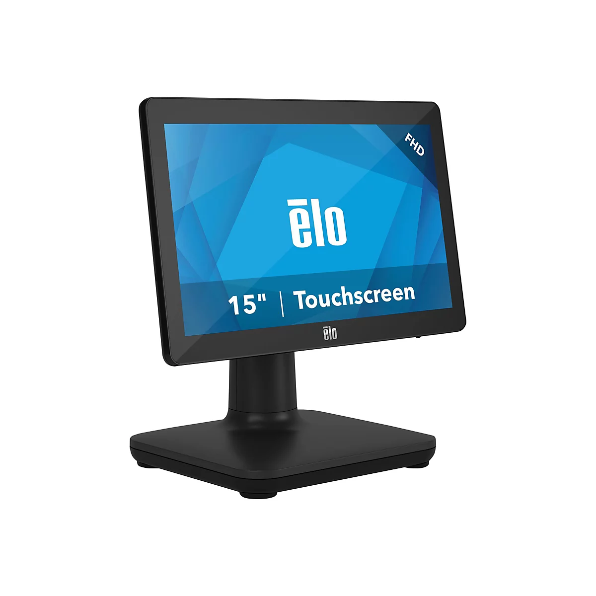 Ein schwarzer Touchscreen-Monitor mit der Aufschrift "ēlo" und "15" | Touchscreen".