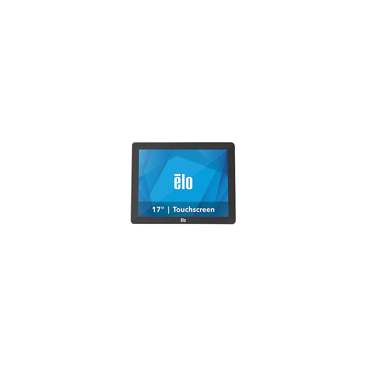 Ein schwarzes 17-Zoll-Touchscreen-Tablet mit blauem Hintergrund und weiÃŸem Firmenlogo.