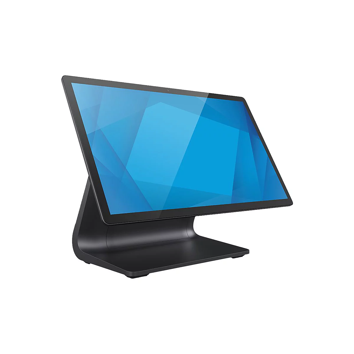 Ein schwarzes Touchscreen-Kassensystem mit blauem Bildschirm und modernem Design.