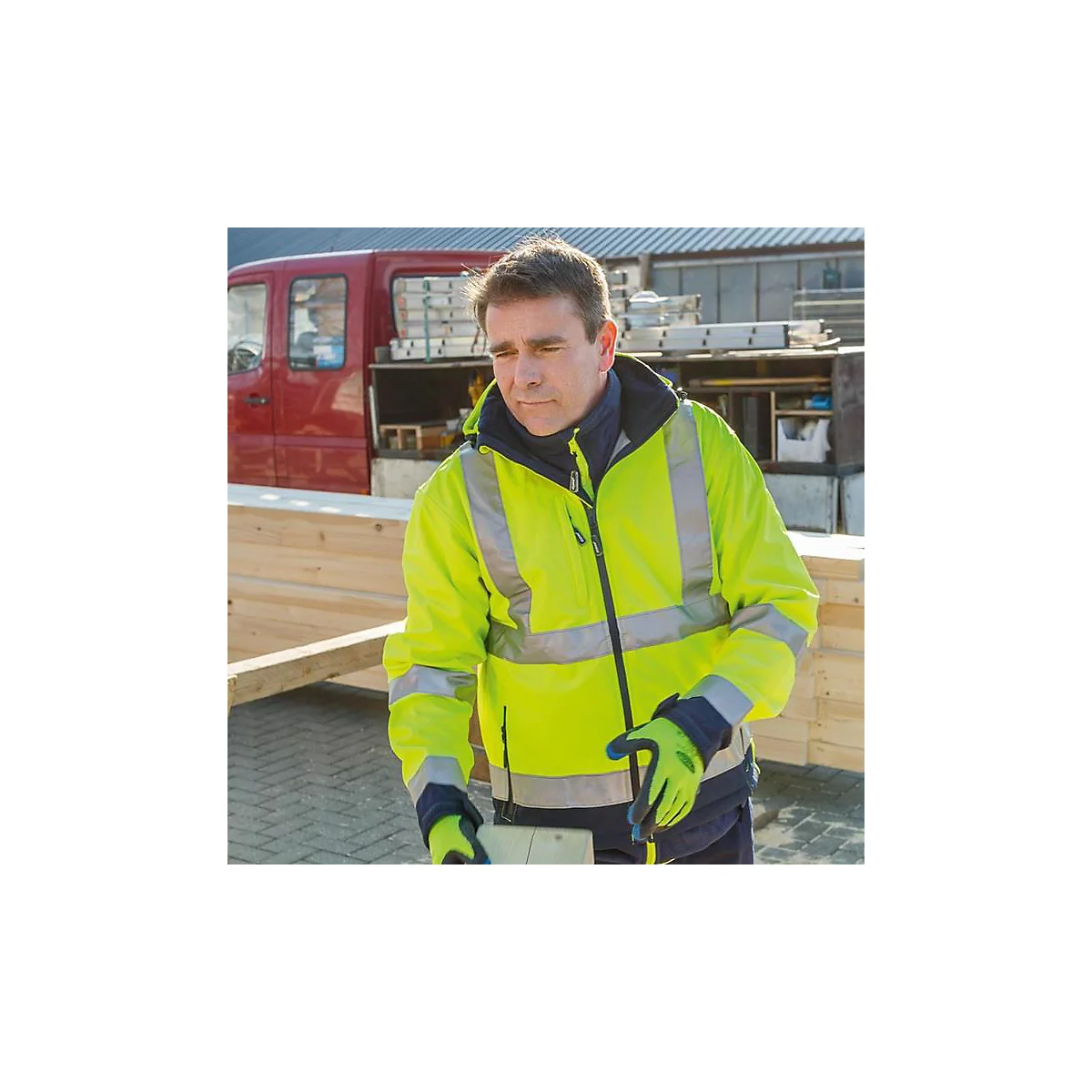ELYSEE hoge zichtbaarheid softshell jas LIAM, EN ISO 20471 klasse 3, maat L, fluorescerend geel/navy, 100% polyester, waterdicht