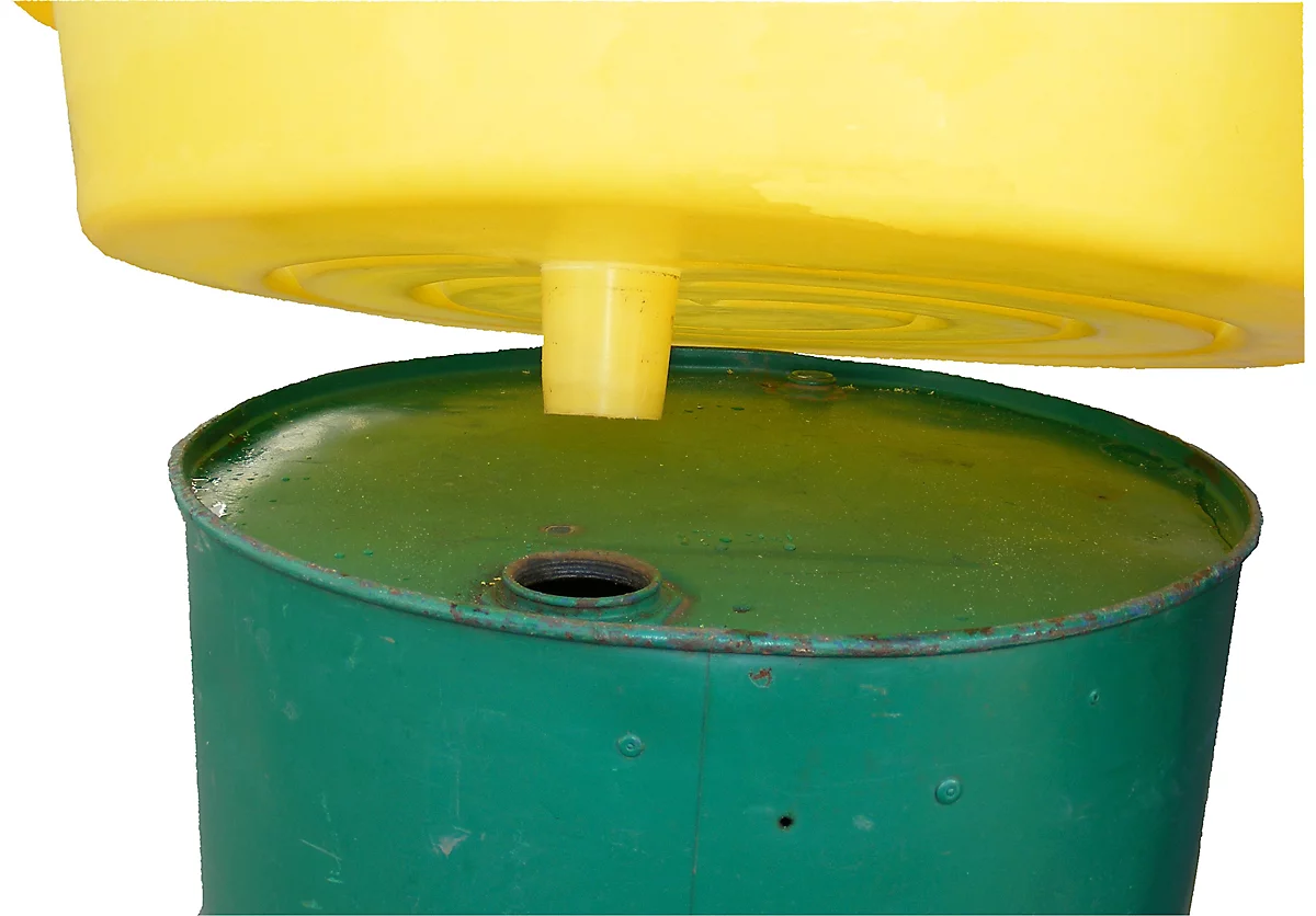 Embudo de barril BT75, volumen de recogida 50 l, para barriles de 200 l, ø 870 mm, PE, amarillo