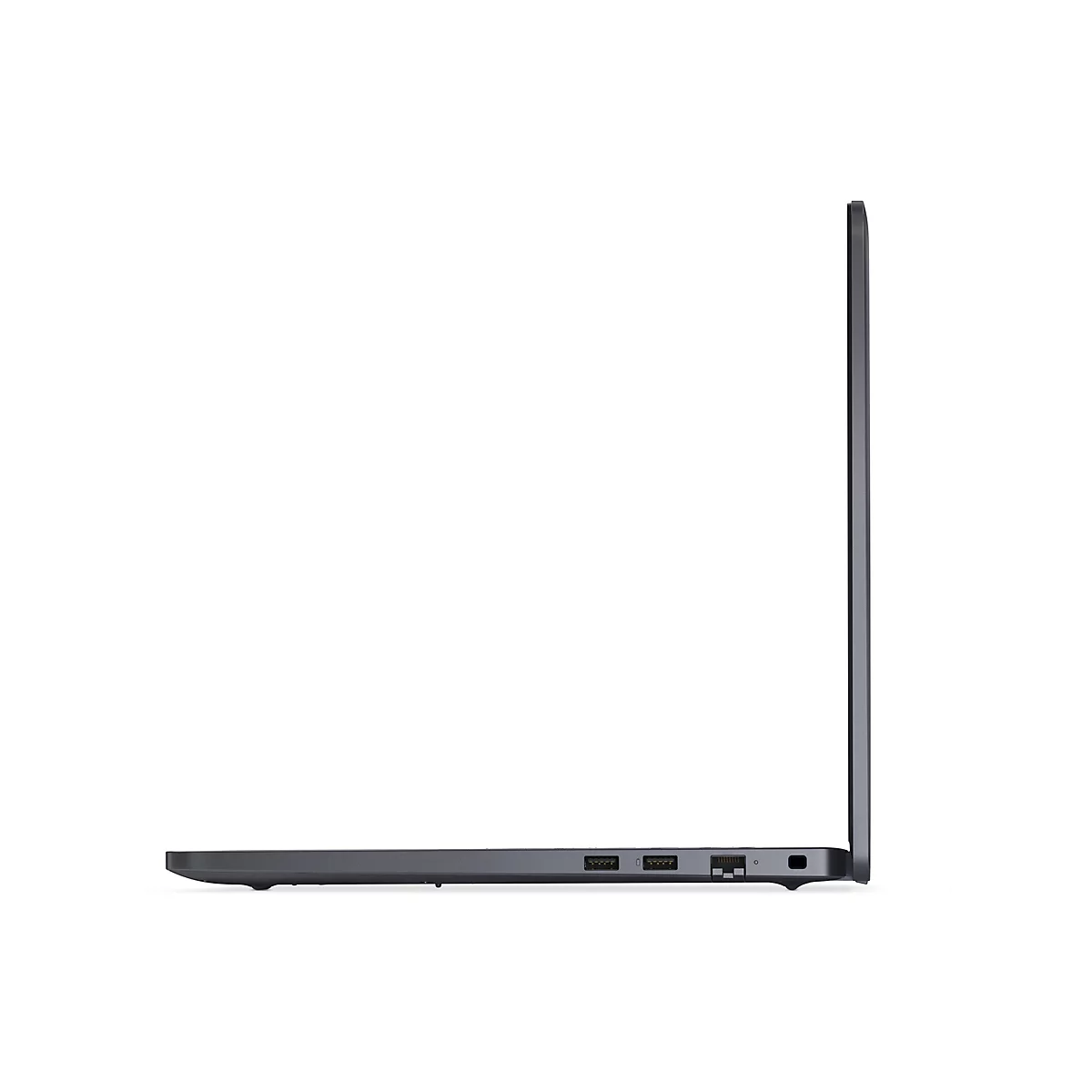 Seitliche Ansicht eines geschlossenen grauen Laptops auf weißem Hintergrund.