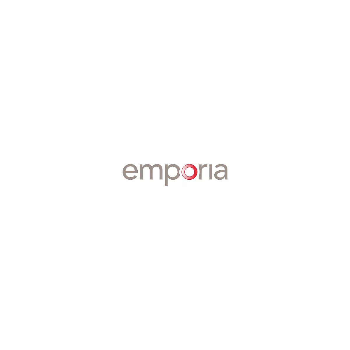 Emporia Firmenlogo in grauer Schrift mit einem leuchtend roten O.