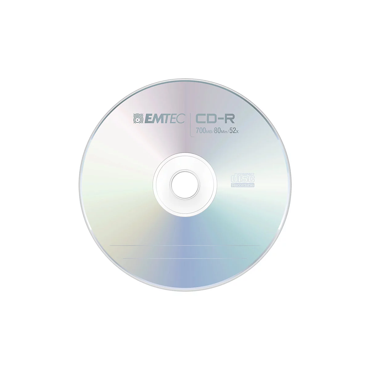 Nahaufnahme einer CD-R mit der Aufschrift EMTEC und weiteren Angaben.