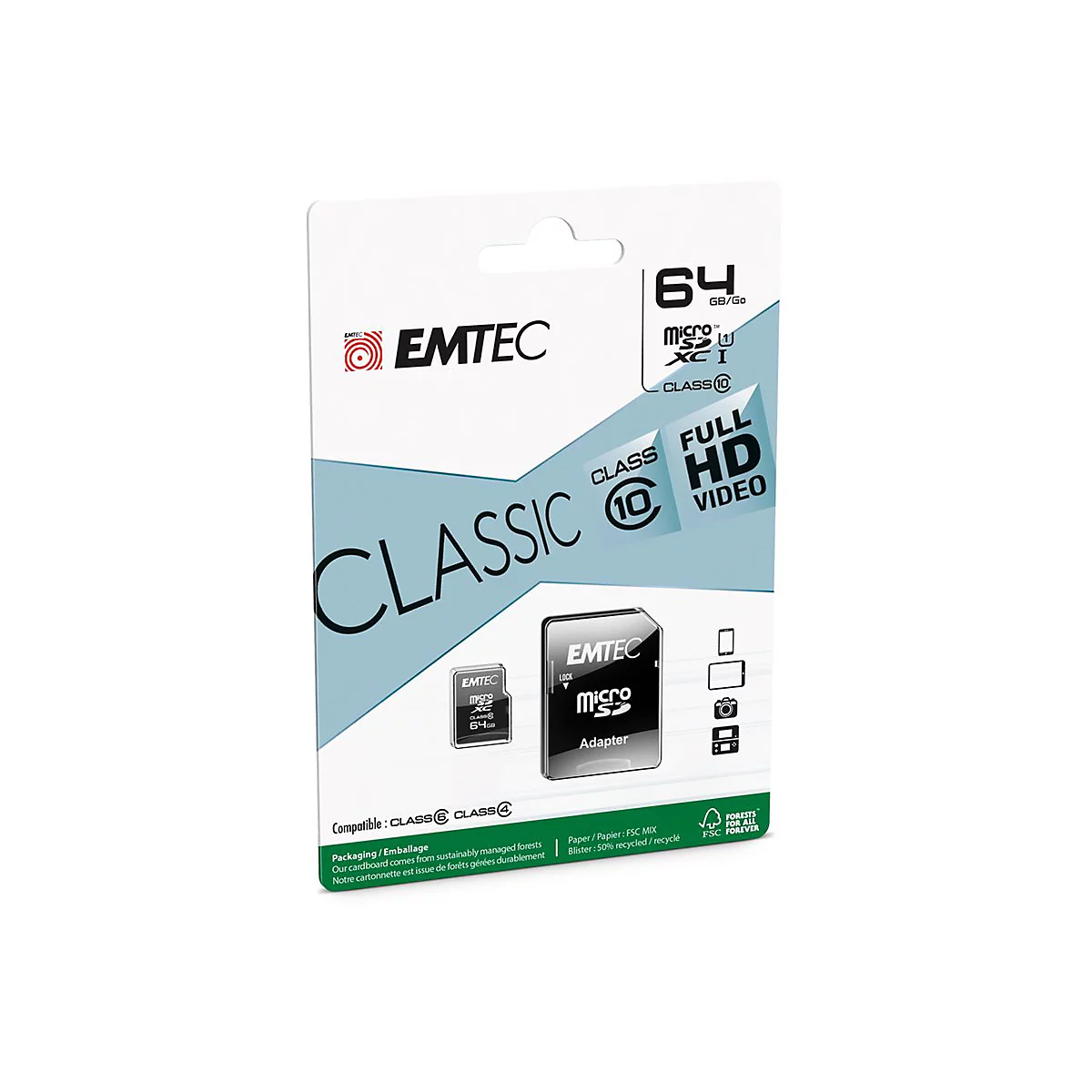 EMTEC - USB-Flash-Laufwerk - 16 GB - Class 10 - microSDHC - USB 2.0