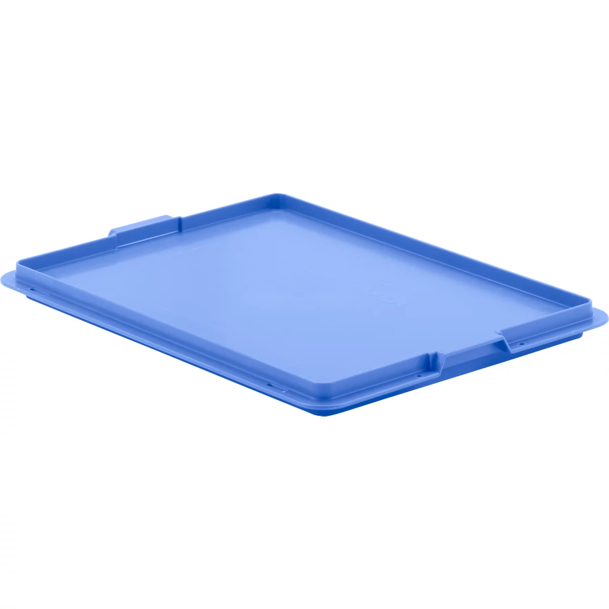 Light blue, rectangular plastic tray with raised edges and handles.