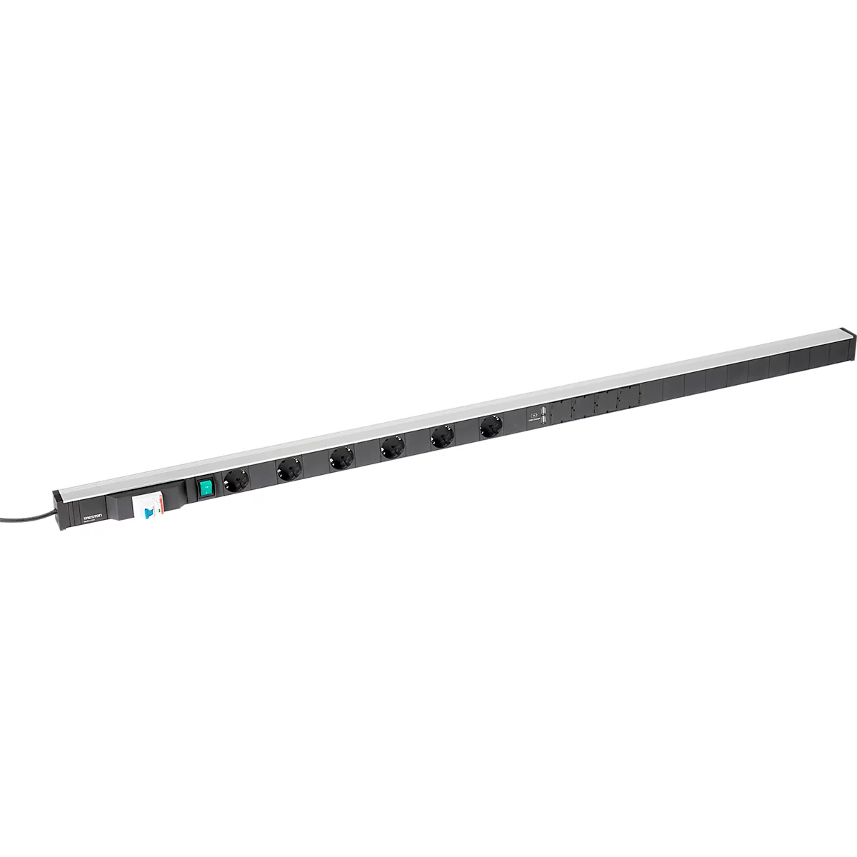 Energieleiste 1700 für Treston Arbeitstische, 6-fach Steckdose, 1x Schalter, 1x FI-Schalter, 2x USB-Typ A