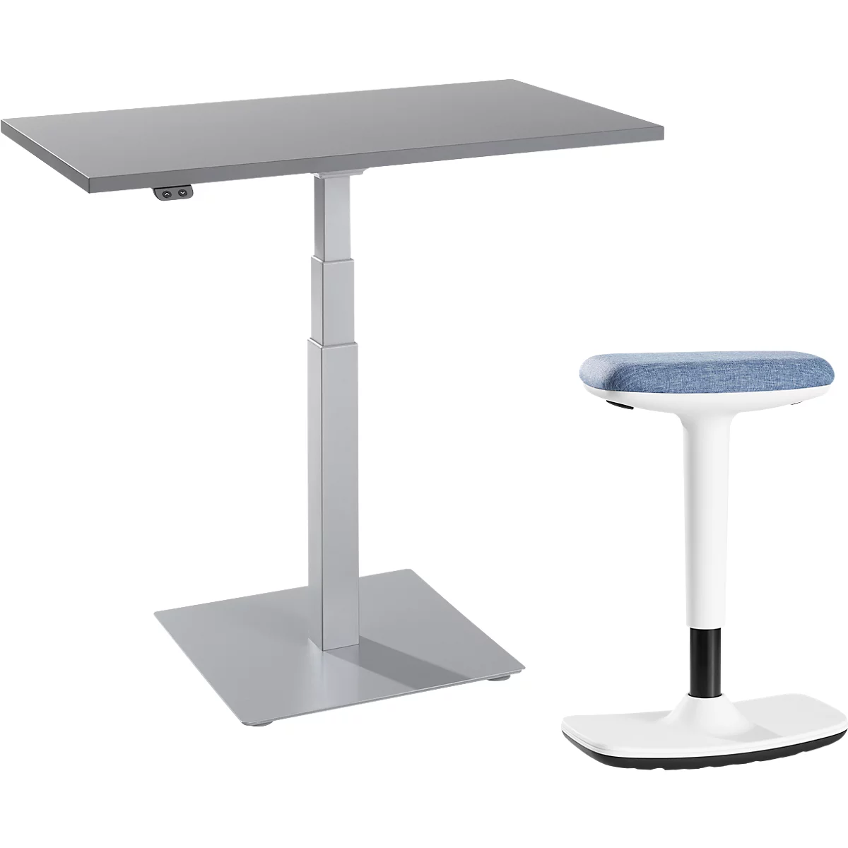 Ensemble de 2 meubles de bureau, table d'appoint mono-colonne Start Off, réglable en hauteur électriquement, graphite/aluminium blanc 