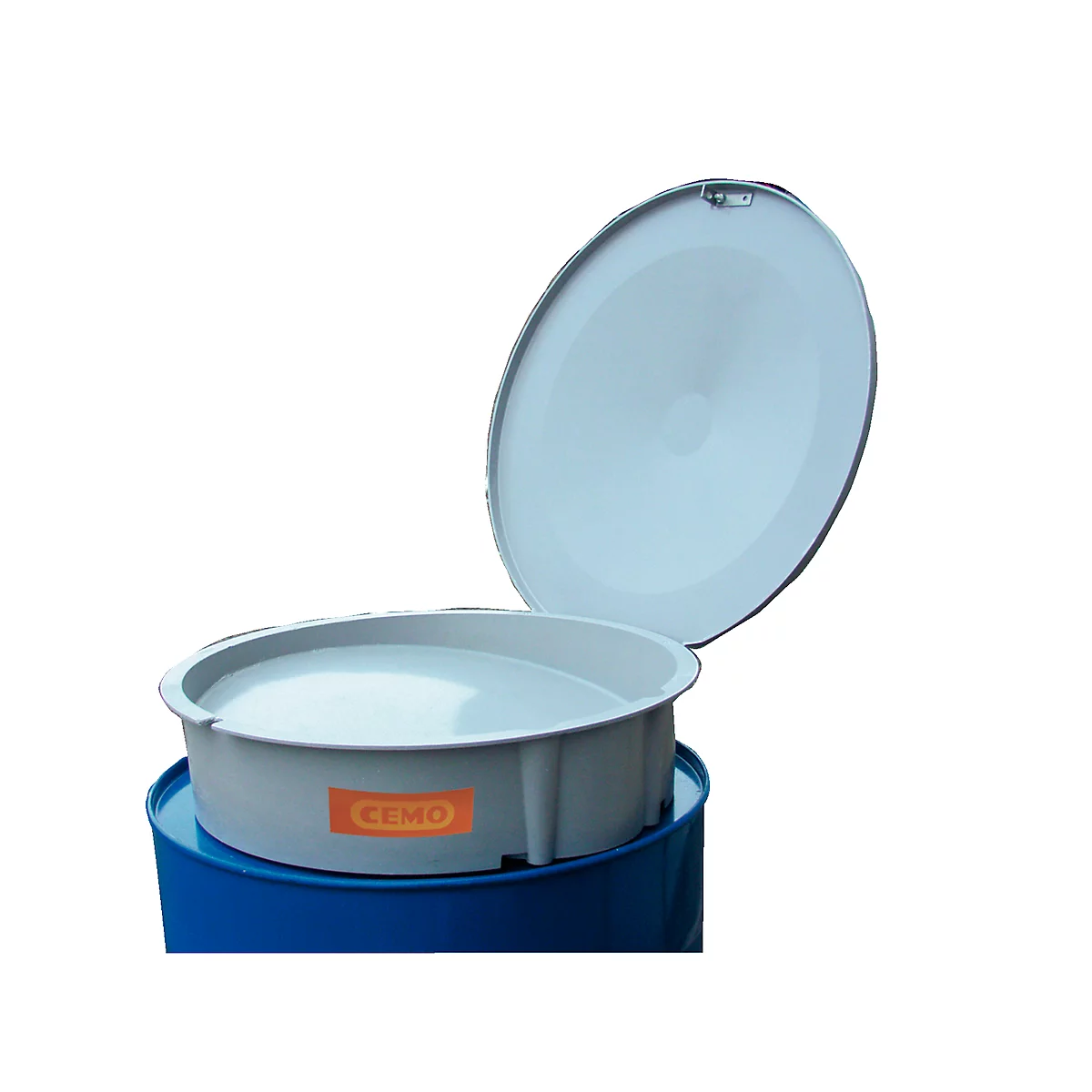 Entonnoir de remplissage GFK CEMO, avec couvercle à charnière, pour fût de 200 l, diamètre 560 mm