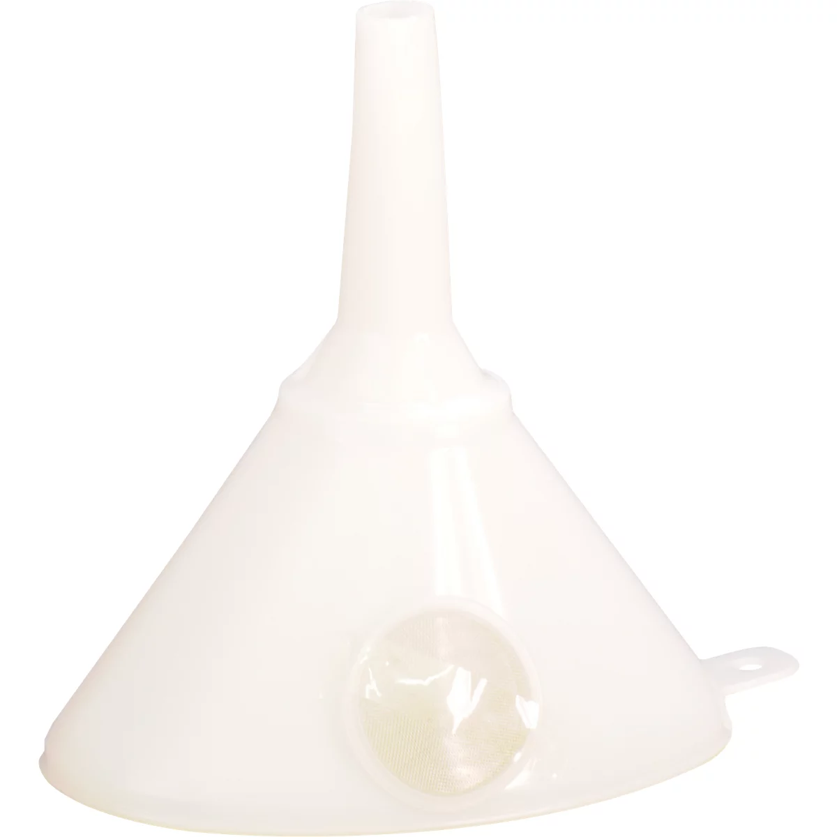 Entonnoir Huenersdorff, avec nervure d'aération et tamis en acier inoxydable, polyéthylène (HD-PE), 660 ml, blanc