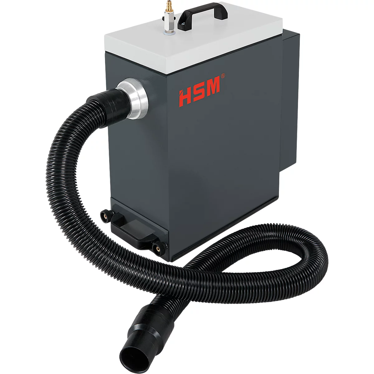 Entstauber HSM DE 1-8, für Verpackungspolstermaschine HSM ProfiPack P425 mit Staubabsaugungs-Anschluss, Volumen 1 l, 1 kW, Staubklasse M, schwarz-grau