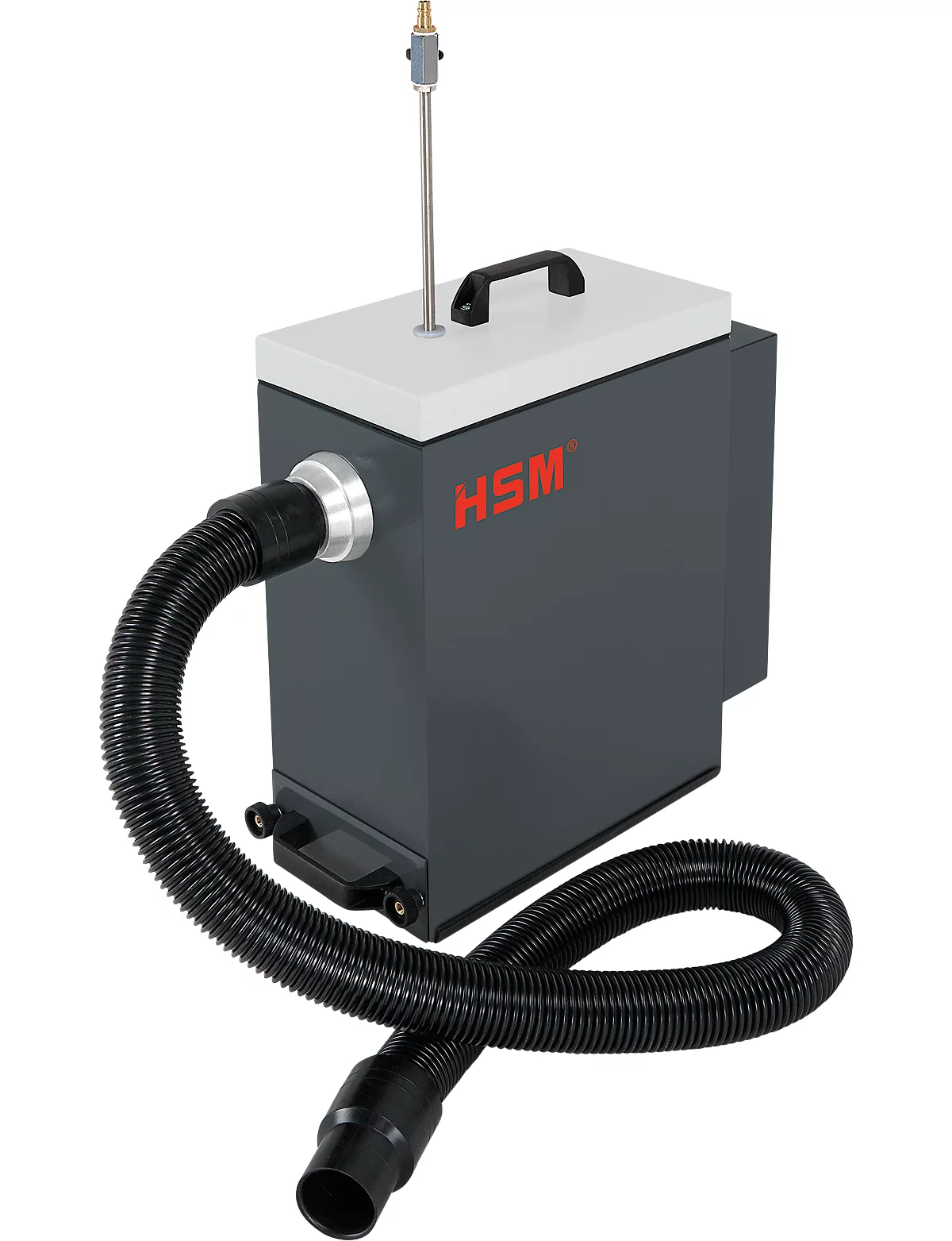 Entstauber HSM DE 1-8, für Verpackungspolstermaschine HSM ProfiPack P425 mit Staubabsaugungs-Anschluss, Volumen 1 l, 1 kW, Staubklasse M, schwarz-grau