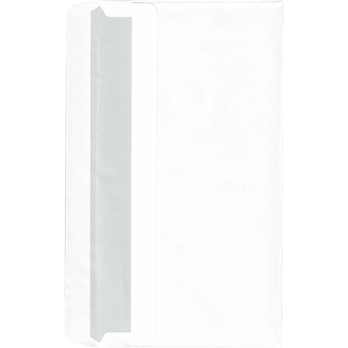 Transparent document protection sleeve with a white vertical stripe on the left edge.