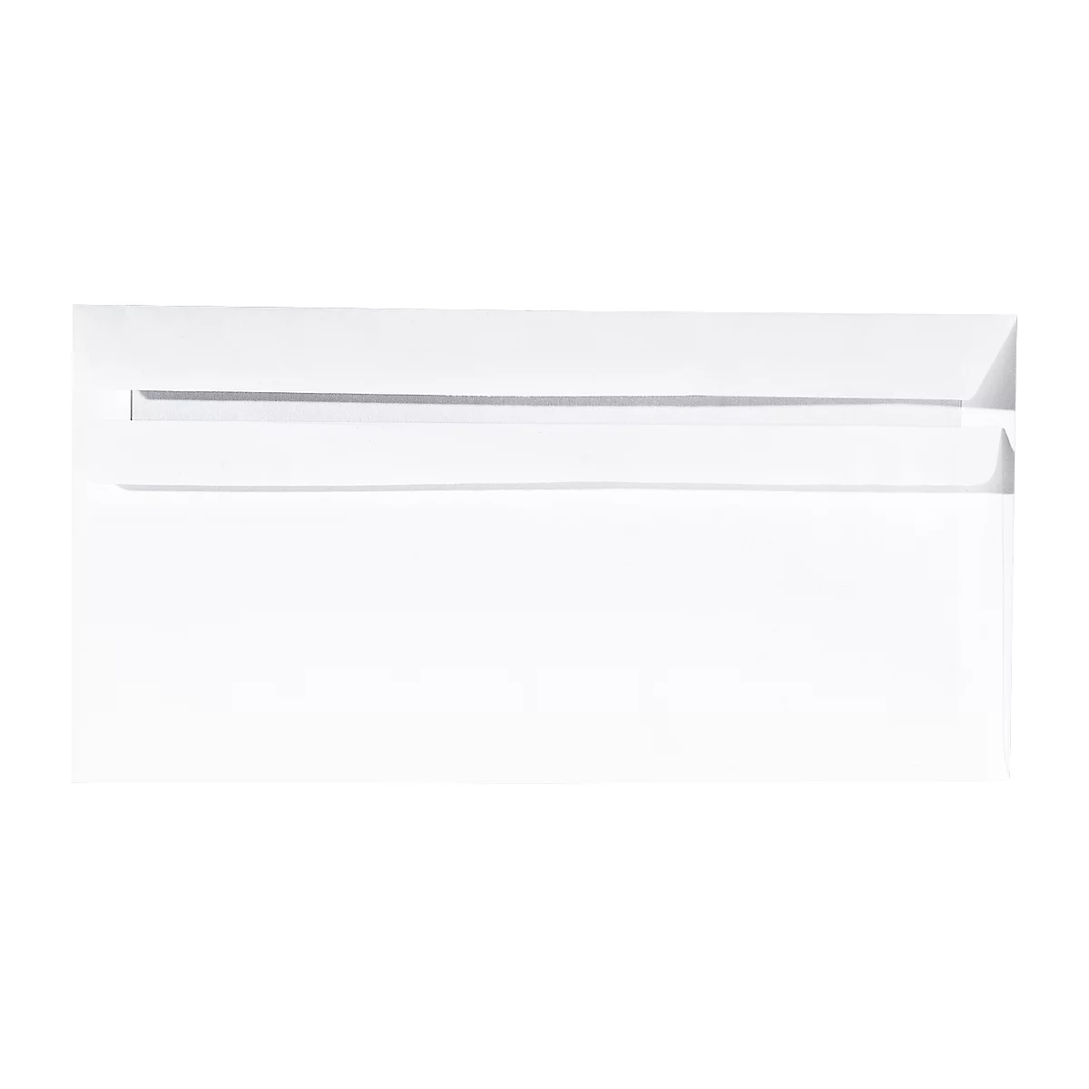 A white envelope, laid flat, with the flap open.