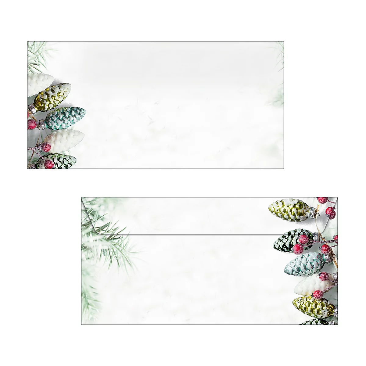 Enveloppen voor Kerstmis Sigel Christmas Garland, lang, 90 g/m², opdruk dennenappels, 50 stuks
