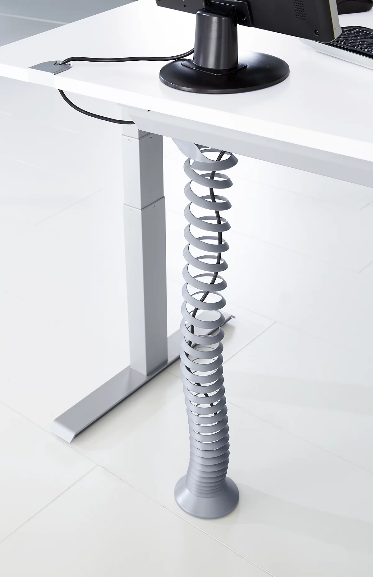 Envoltura de cable en espiral, altura extendida 1300 mm, Ø 90 mm, verticalmente hasta el suelo, universal, plástico, gris plata