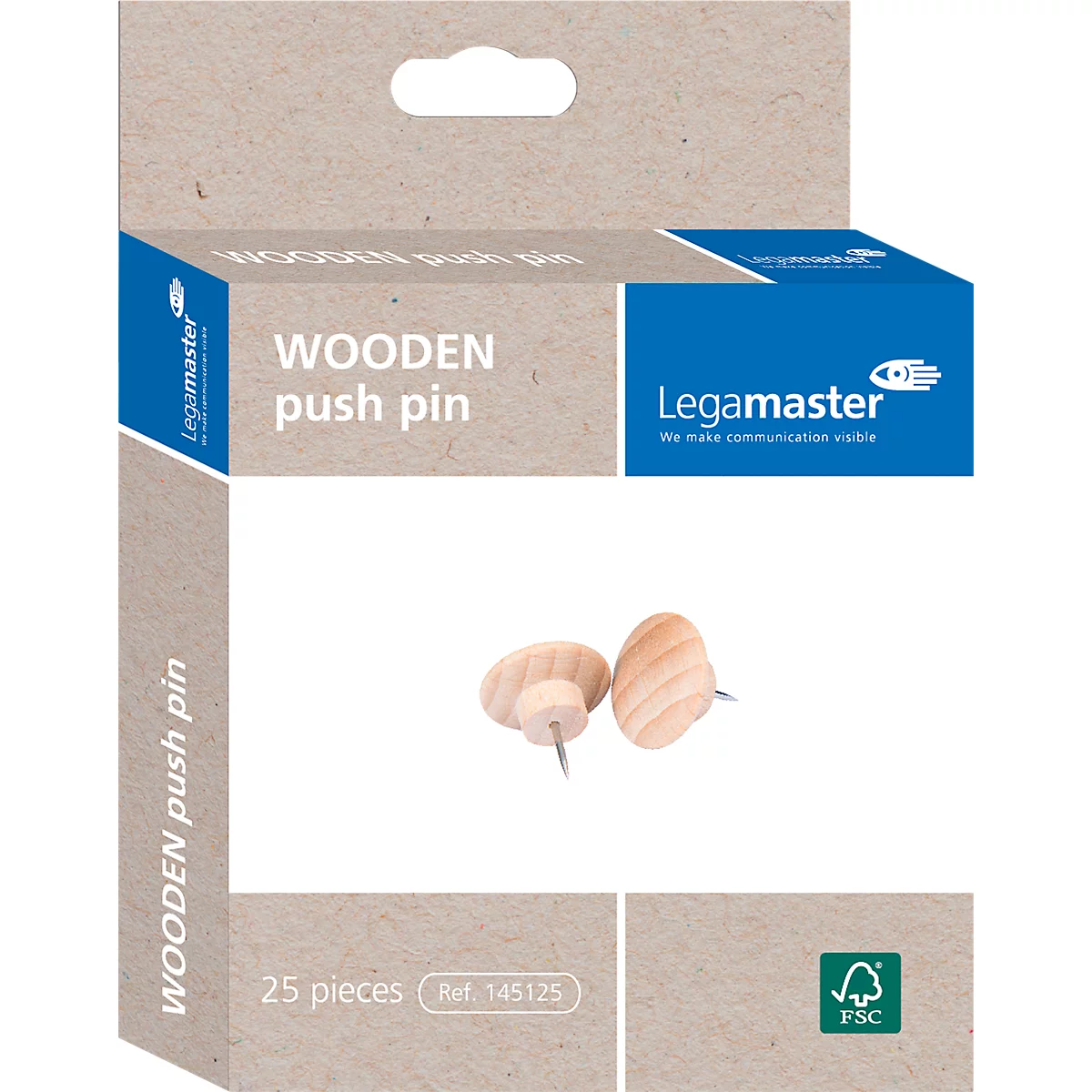 Épingle Legamaster WOODEN, 25 pièces, convient aux tableaux d'affichage Legamaster, ⌀ 20 x H 27 mm, bois de hêtre, peint