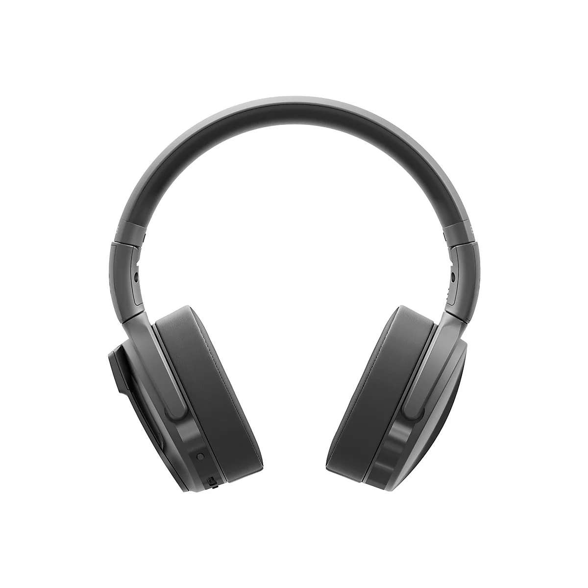 Dunkelgrauer KopfhÃ¶rer vor weiÃŸem Hintergrund. Ohrmuscheln und KopfbÃ¼gel sind erkennbar.