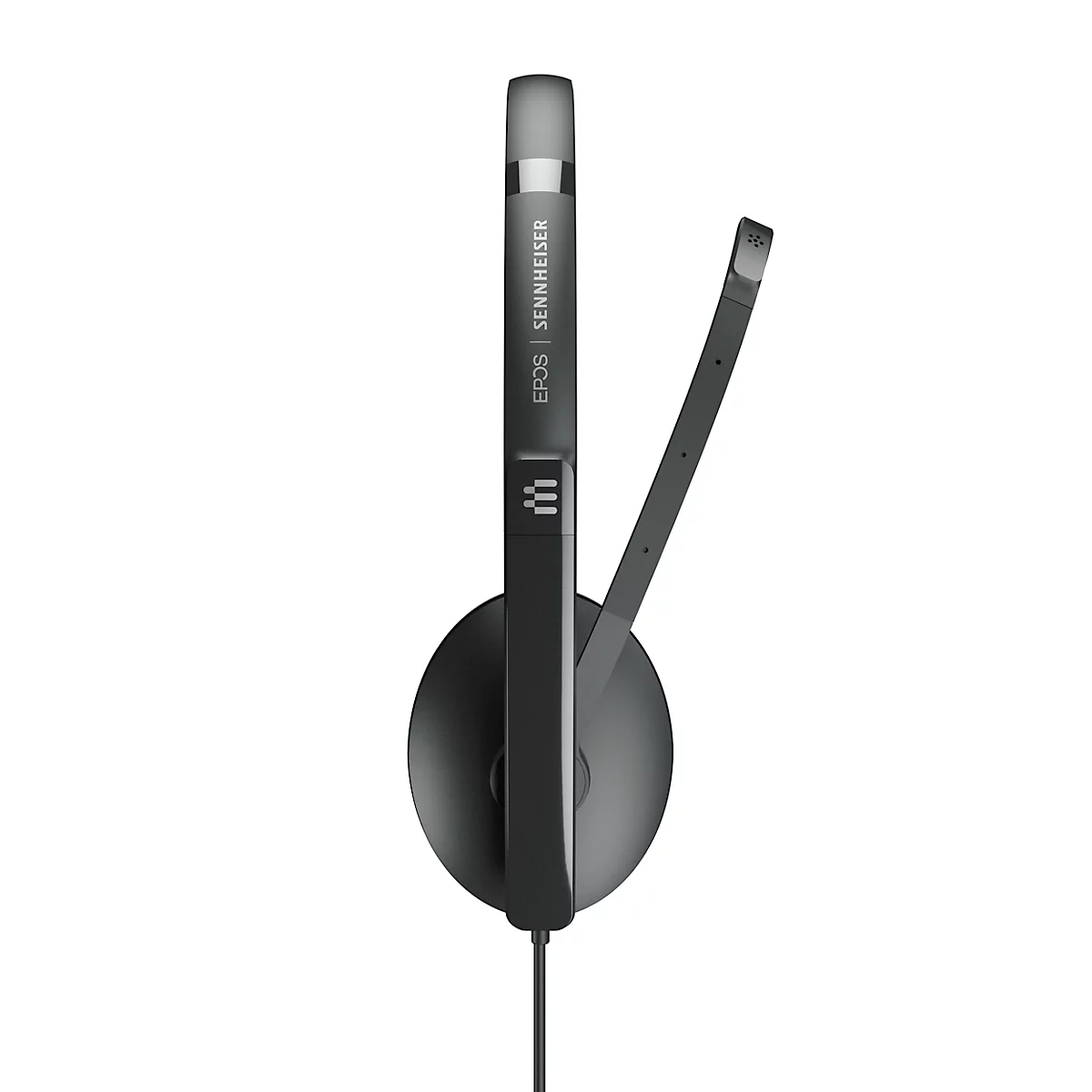 A black EPOS | Sennheiser headset with microphone and earpiece, isolated on a white background.