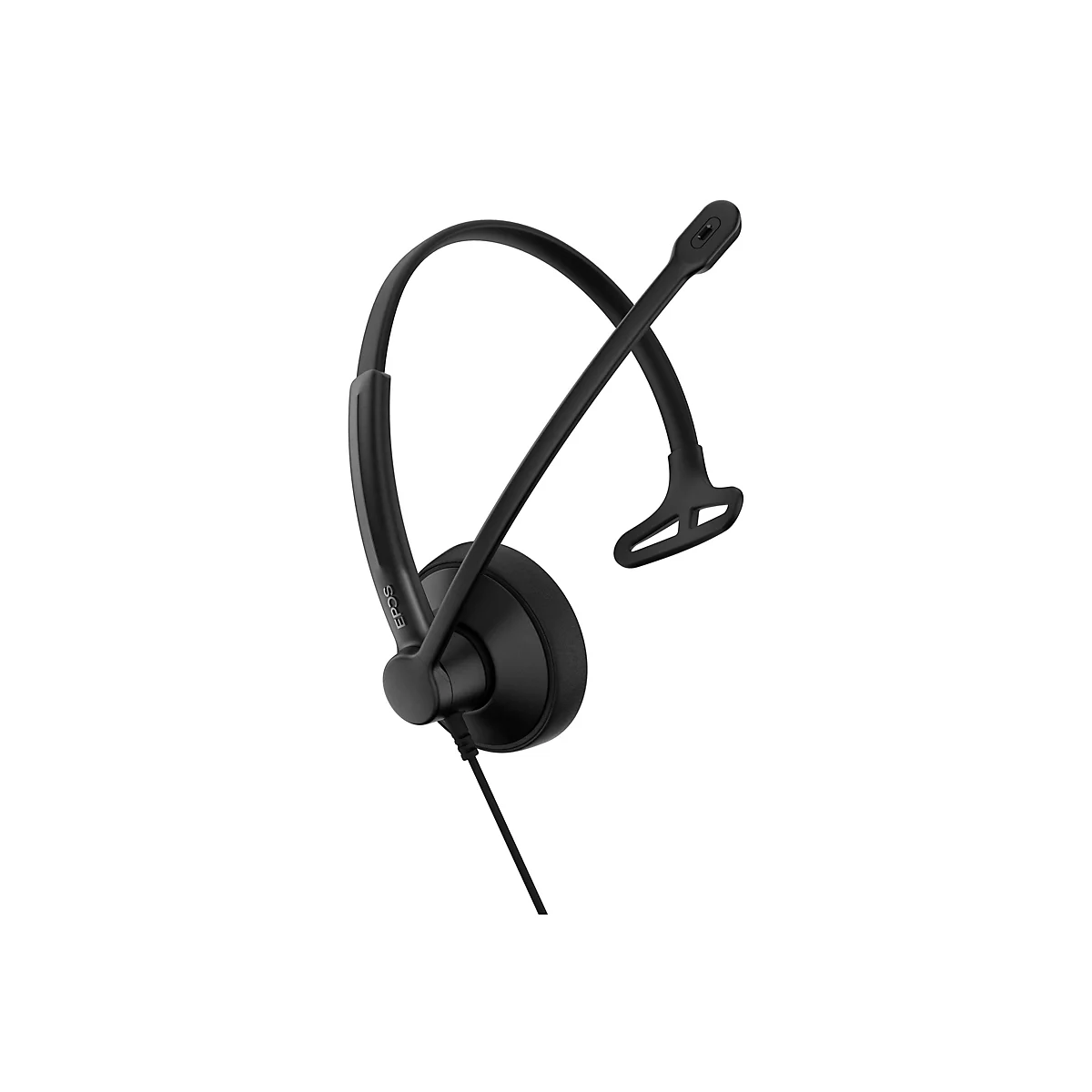 Schwarzes Headset mit Mikrofon, Bügel über dem Kopf. Das Mikrofon ragt zur Seite heraus. Epos Logo.
