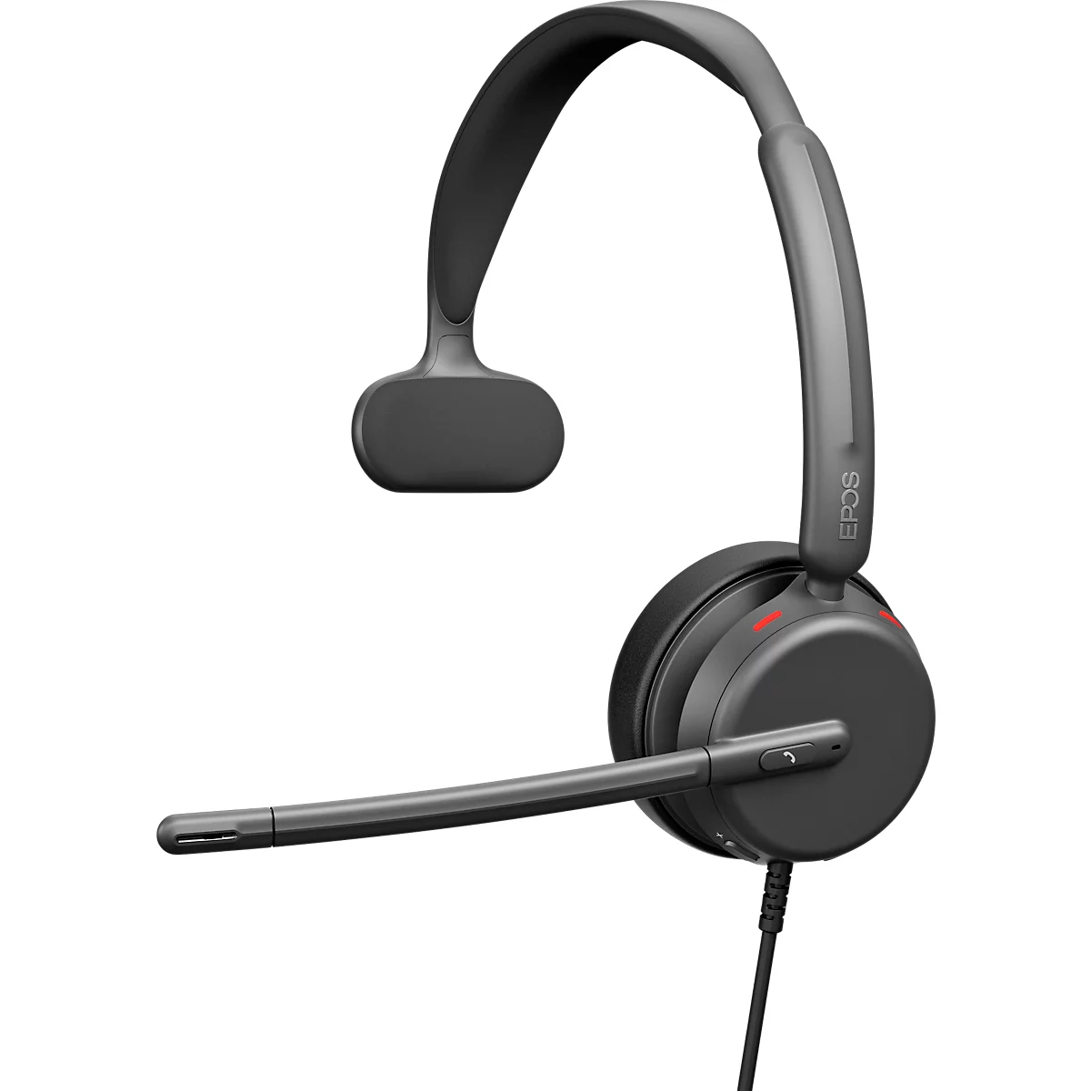 Black headset with headband, microphone, and cable.