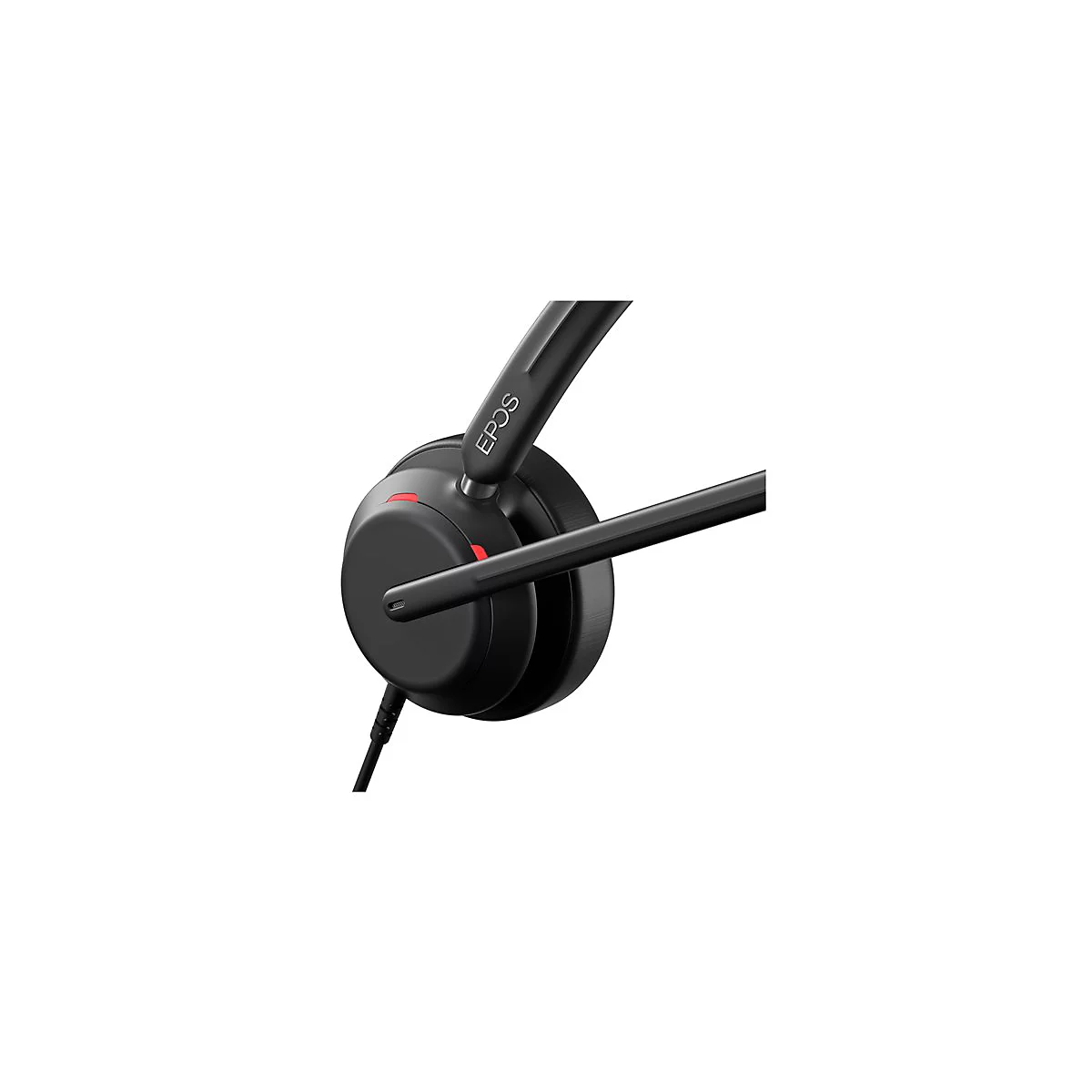 Schwarzes Headset mit rotem Akzent und dem Schriftzug EPOS.