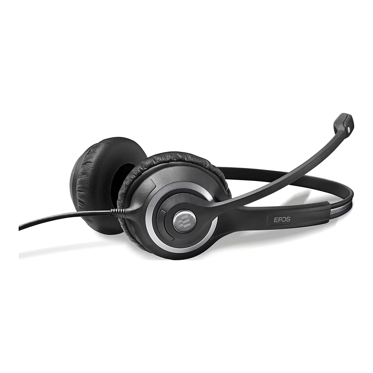 Schwarzes Headset mit Mikrofon, vor weiÃŸem Hintergrund. Auf dem BÃ¼gel steht 'EPOS'.
