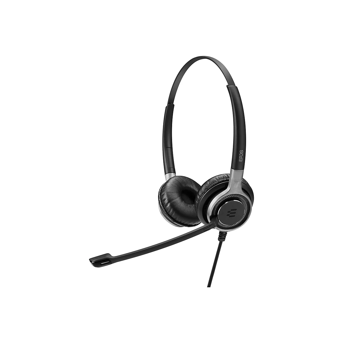 Schwarzes Headset mit Mikrofon, das auf weiÃŸem Hintergrund abgebildet ist.