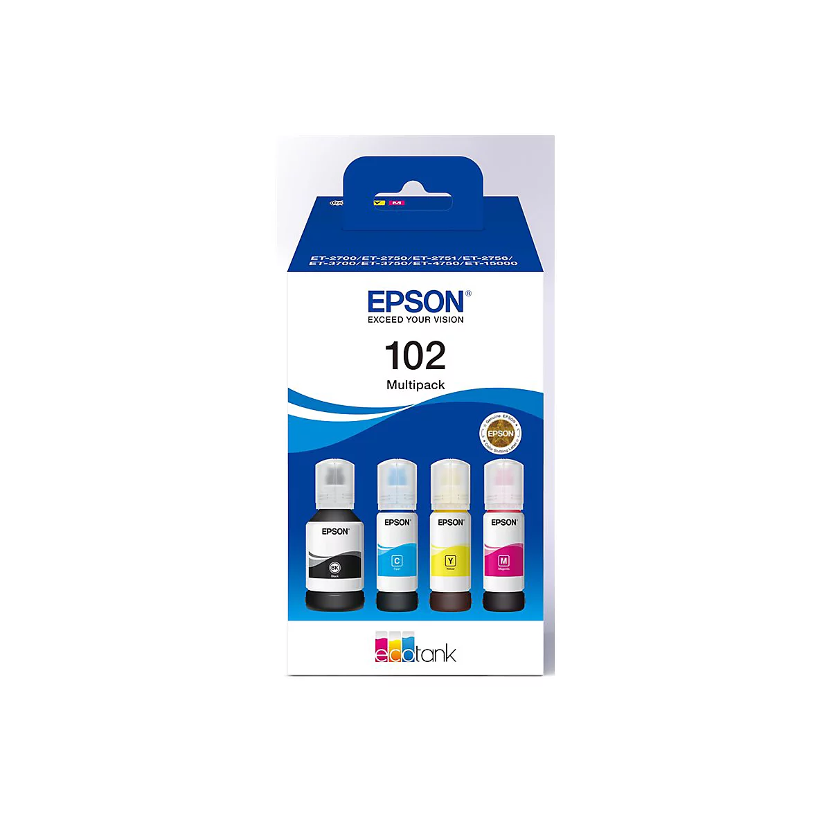 Epson 102 Multipack - 4er-Pack - Schwarz, Gelb, Cyan, Magenta - original - Tintenpatrone - für EcoTank ET-15000, 2750, 2751, 2756, 2850, 2851, 2856, 3850, 4750, 4850, 4856